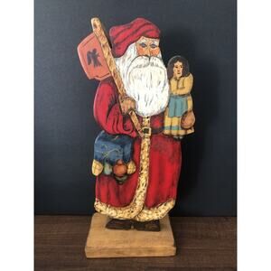 Signed & Numbered Santa Claus Hand painted Wood Folk Art Primitive Christmas VTG